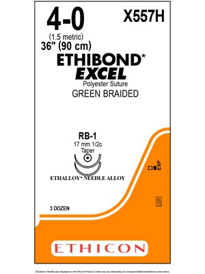 ETHIBOND* EXCEL Double-Armed Suture Green 4-0 90cm RB-1 - Box/36