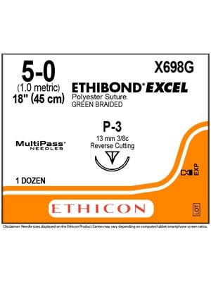 ETHIBOND* EXCEL Suture Green 5-0 45cm P-3 17mm - Box/12