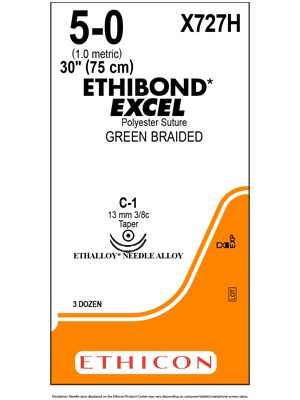 ETHIBOND* EXCEL Double-Armed Suture Green 5-0 75cm C-1 - Box/36
