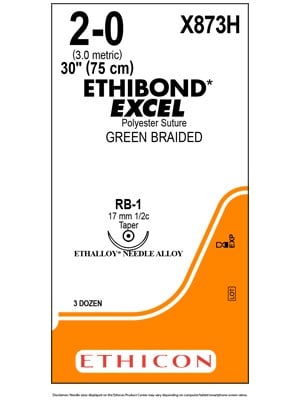 ETHIBOND* EXCEL Suture Green 2-0 75cm RB-1 17mm - Box/36