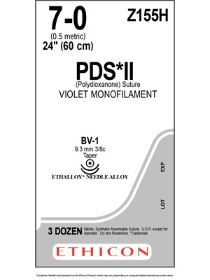 PDS® II Polydioxanone Suture Violet, 7-0 60cm BV-1 40mm - Box/36