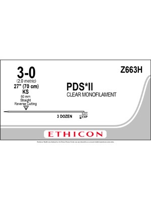 PDS® II Polydioxanone Suture Undyed, 3-0 70cm KS 60mm - Box/36