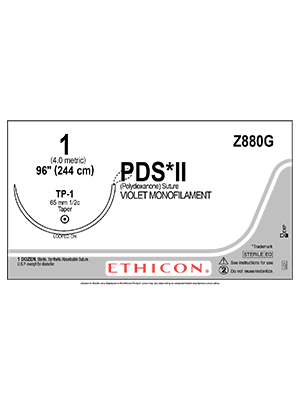 PDS® II Polydioxanone Suture Violet, 1 244cm TP-1 65mm - Box/12