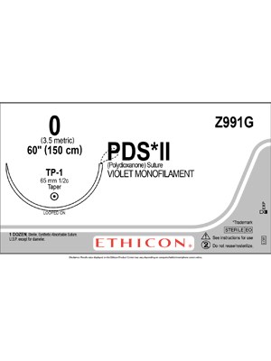PDS® II Polydioxanone Suture Violet, 0 150cm TP-1 65mm - Box/12