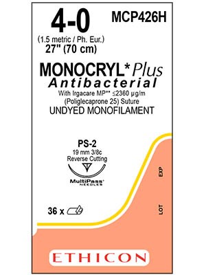 MONOCRYL® Plus Antibacterial Undyed 70cm 4-0 PS-2 19mm - Box/36