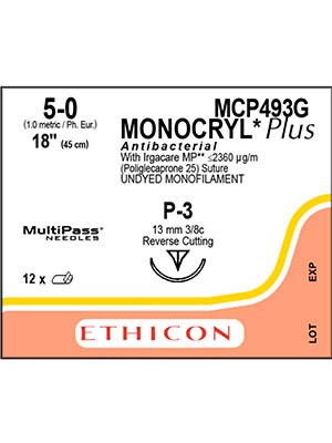 MONOCRYL® Plus Sutures Antibacterial Undyed 45cm 5-0 P-3 - Box/12