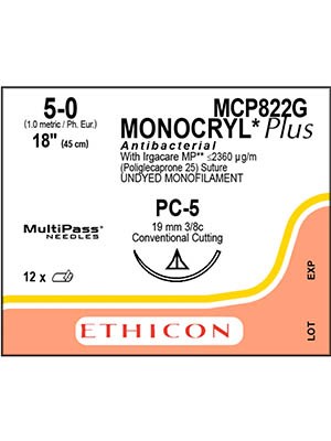 MONOCRYL® Plus Sutures Antibacterial Undyed 45cm 5-0 PC-5 - Box/12