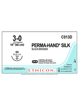 PERMA-HAND* Silk Sutures Black 45cm 3-0 SH 26mm - Box/12