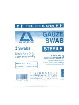 Livingstone Sterile Gauze Swabs 7.5x7.5cm - Ctn/1000