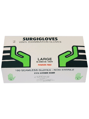 SURGIGLOVES Vinyl Examination Gloves Large - Box/100