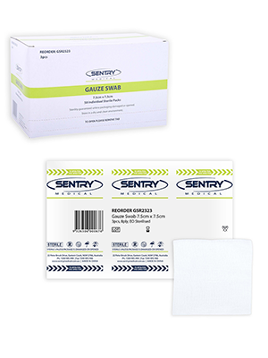 SENTRY® 8Ply Sterile Cotton Gauze Swabs, White 7.5cmx7.5cm– Pkt/3