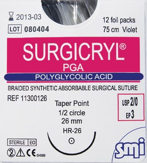SURGICRYL PGA Surgical Suture 2/0 24mm x 75cm - Box/12