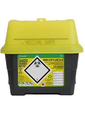 Sharps Container Yellow Lid 2L Vernacare Sharpsafe®, Each