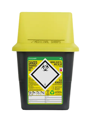 Sharps Container Yellow Lid 4L Vernacare Sharpsafe®, Each